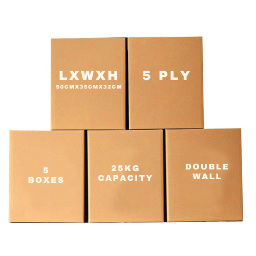 5-Pack Corrugated Moving Boxes 25KG | Shipping Cartons UAE