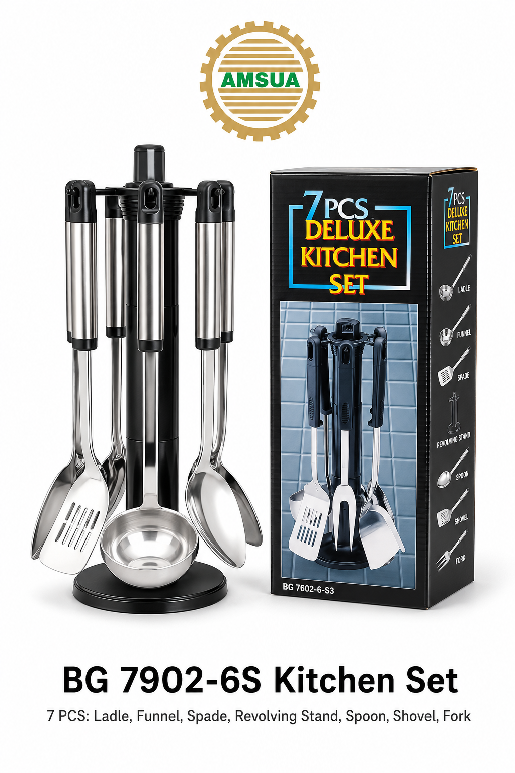 AMSUA 7 Pcs Kitchen Utensil Set | Stainless Steel Cooking Tools UAE